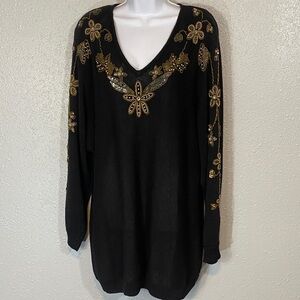 Vintage Black Knit Sweater by Work in Progress Beaded & Sequins